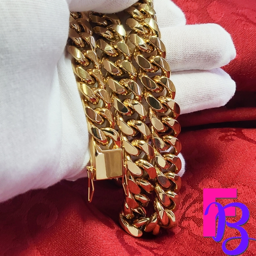 Chunky 14MM 18K Gold Miami Cuban Chain - Picture 2 of 11